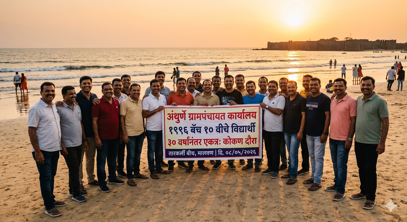मैत्रीचे सुवर्णक्षण: अंथुर्णे येथील १० वीच्या (१९९६ बॅच) विद्यार्थ्यांचा ३० वर्षांनंतर कोकण दौरा!.